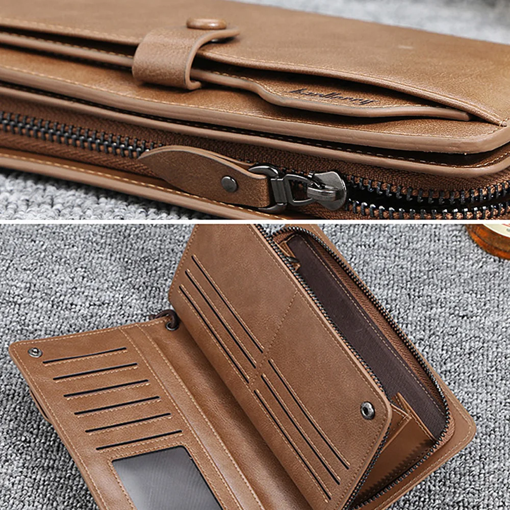 2019 Baellerry Men Long Fashion Wallets Desigh Zipper Card Holder Leather Purse Solid Coin Pocket High Quality Male Purse images - 6