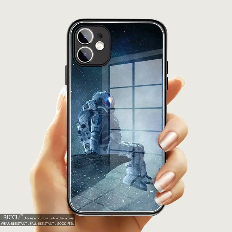 

Cartoon Space Astronaut Telescope Phone Case Tempered Glass For iPhone 11 12 Pro XR XS MAX 8 X 7 6S 6 Plus 2020 Max Mini Covers