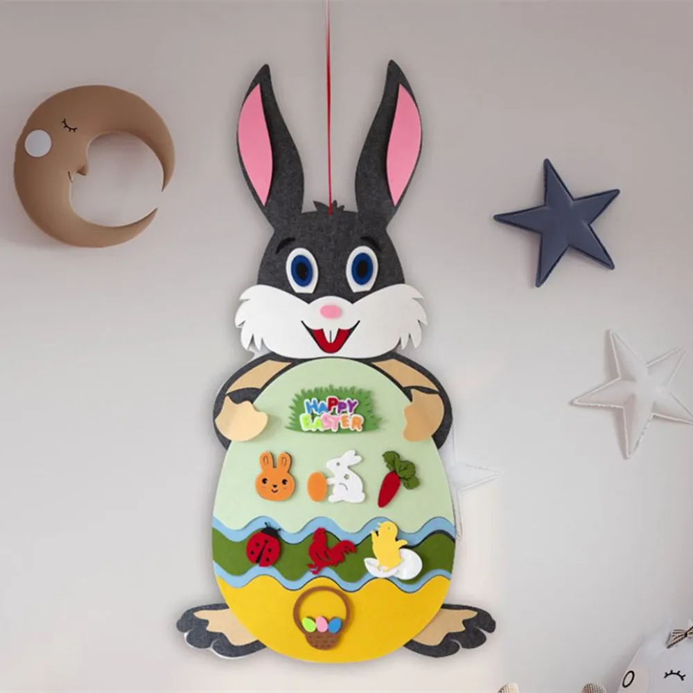 

DIY Felt Easter Bunny Decoration Kids Gift Easter Rabbit Eggs Door Wall Hanging Ornament Happy Easter Decorations for Home 2021