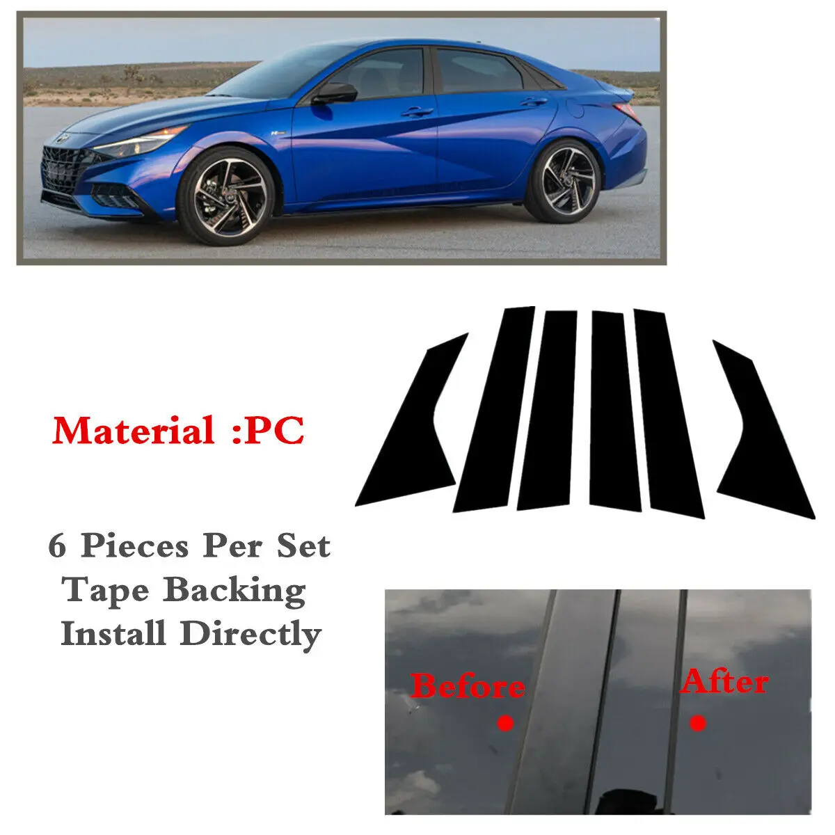 

Black Car Door Window Pillar Posts Piano Trim Cover Kit Fit for Hyundai Elantra MD AD 2011-2021 Sedan