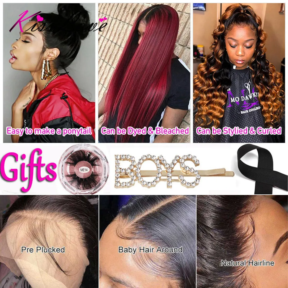 

13x6 13x4 Lace Frontal Human Hair Wigs Pre Plucked Glueless Brazilian Straight 4X4 Lace Closure Wig with Baby Hair Remy KissLove