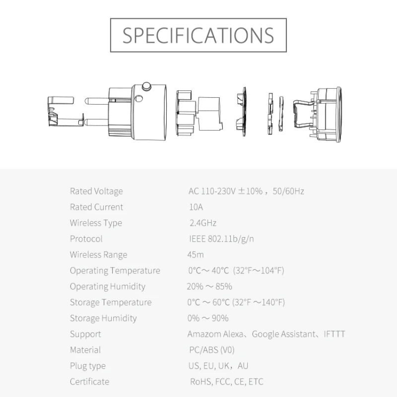

NEO Tuya WiFi Smart Power Plug EU 10A Socket Outlet Mobile Phone App Remote Control Timing On/off Smart Home