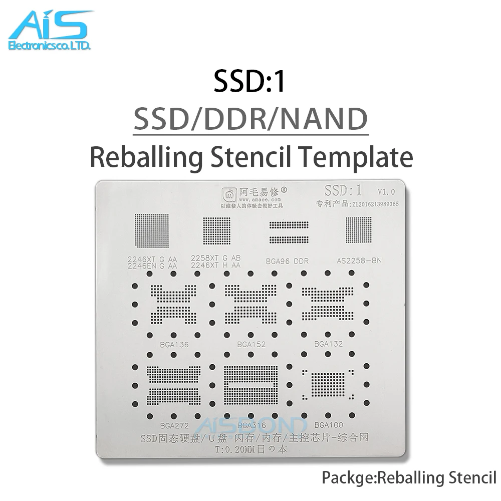 Шаблон для реболлинга Amaoe SSD1 BGA, трафарет для DDR SSD NAND IC BGA96 BGA136 BGA152 BGA132 BGA272 BGA316 BGA100 T = 0,2 мм