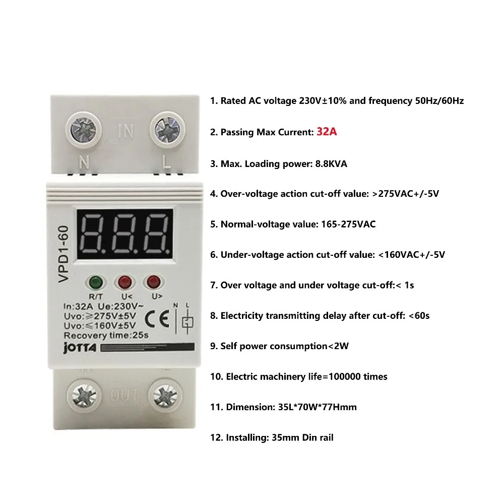 32A/40A/60A/80A 220V автоматическое переподключение перенапряжения и ниже напряжения защитное устройство реле с Вольтметр напряжения монитор