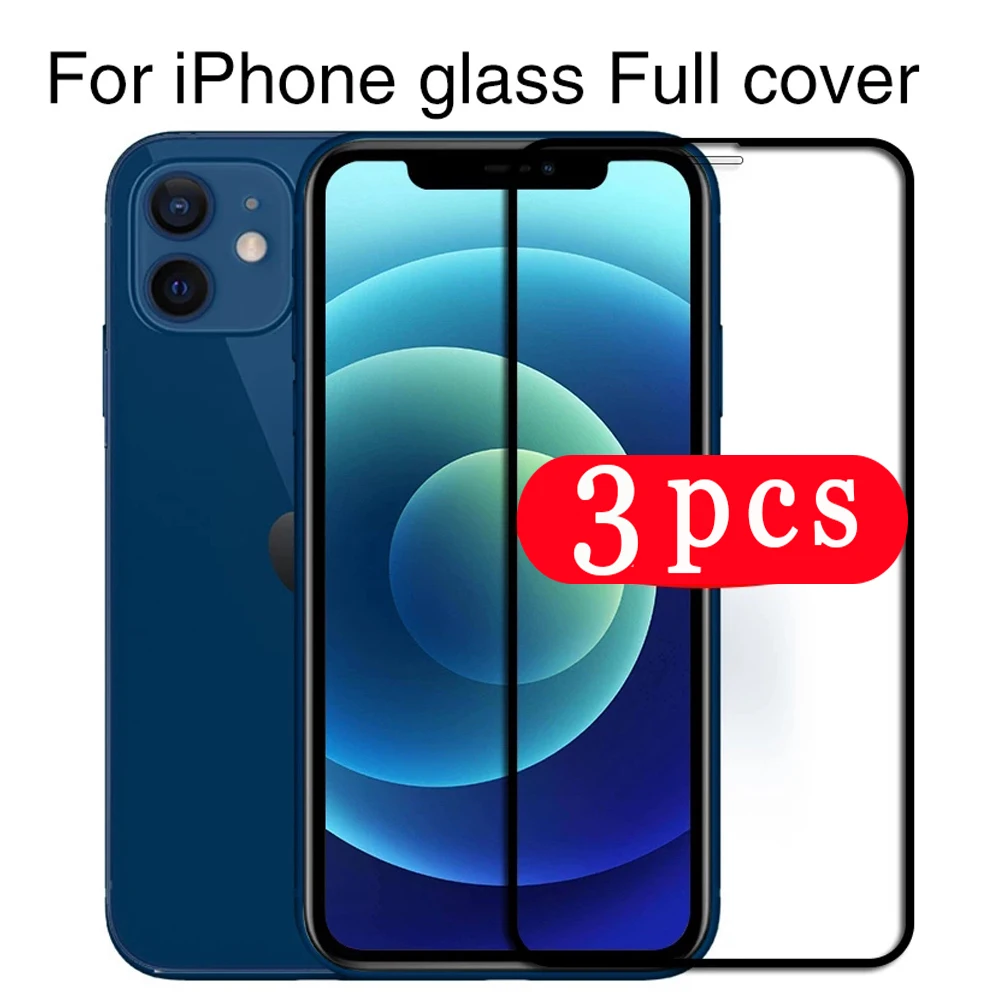

3Pcs full cover galss for iPhone 12 mini 11 pro Max SE 2020 X XR XS Max 8 7 plus screen tempered protector glass protective film