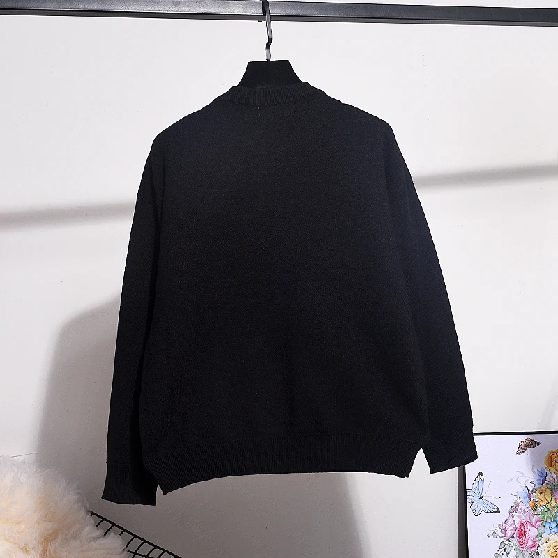 Осенне зимний черный вязаный комплект женский свитер с длинными рукавами и