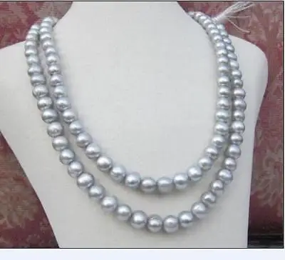 

NATURAL AAA+ 9-10MM ROUND SOUTH SEA GRAY PEARL NECKLACE 50" GOLD CLASP