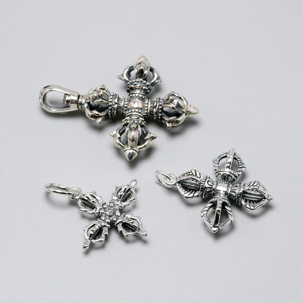 Подвеска мантра из стерлингового серебра 925 пробы Крест Ваджра кулон для мужчин и