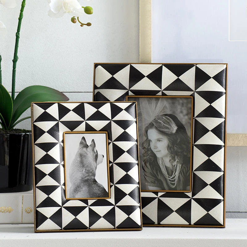 

Creative Black and White Geometric PU Leather Phnom Penh Photo Frame 1 Pc Rectangular 4 "6" Picture Frames Home Decoration