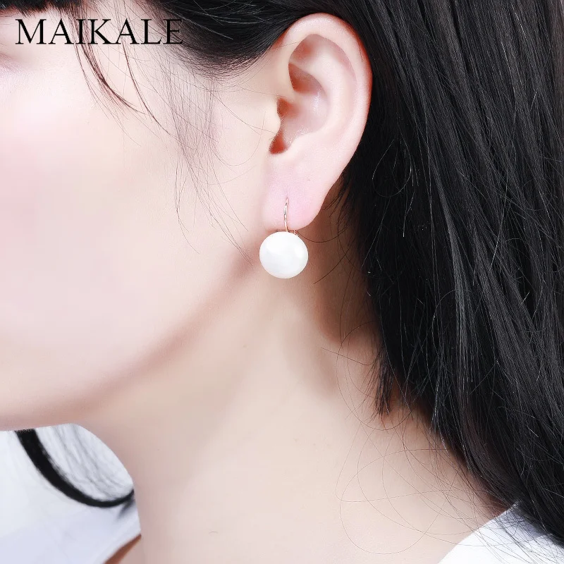 Женские овальные серьги подвески MAIKALE белые красные большие с жемчужиной