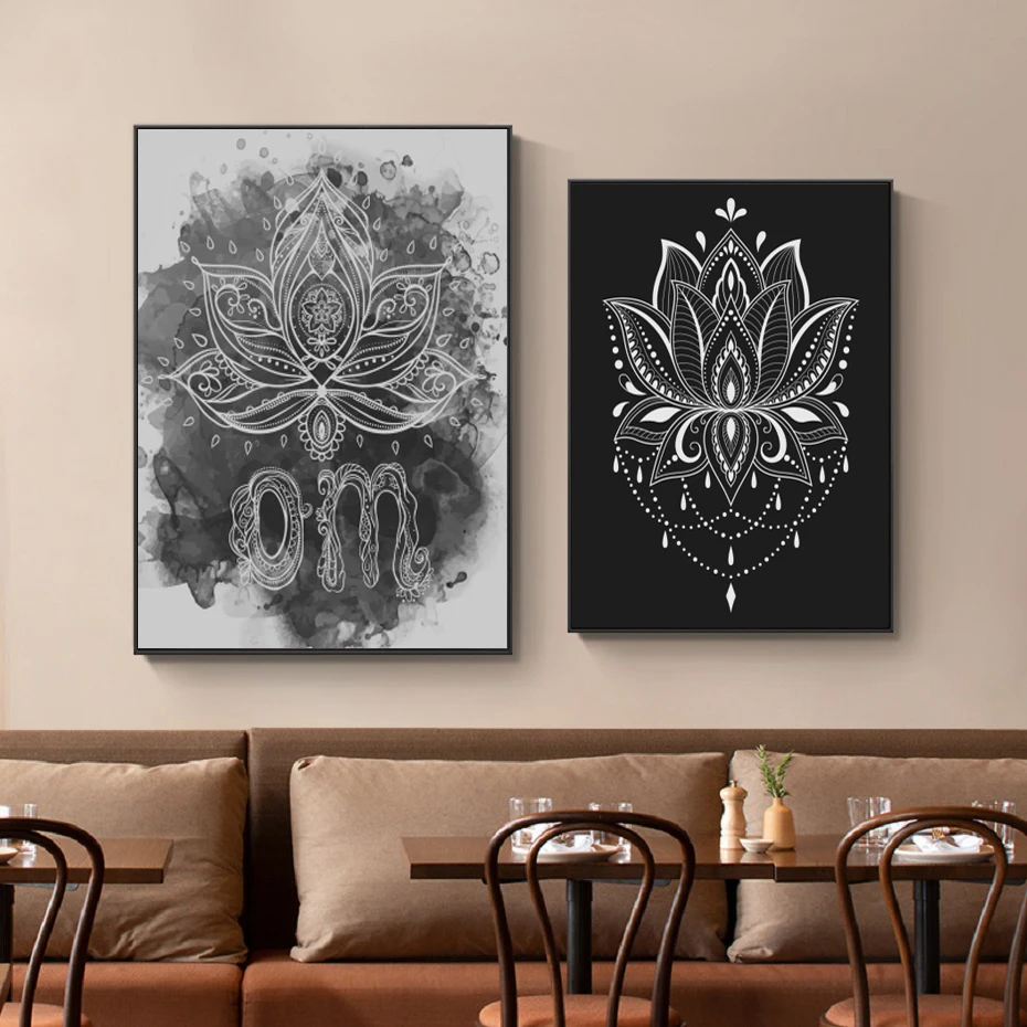 

Black and White Vintage Color Starry Sky Buddhism Lotus Art Canvas Painting Poster Zen Print Printing Bedroom Home Decor