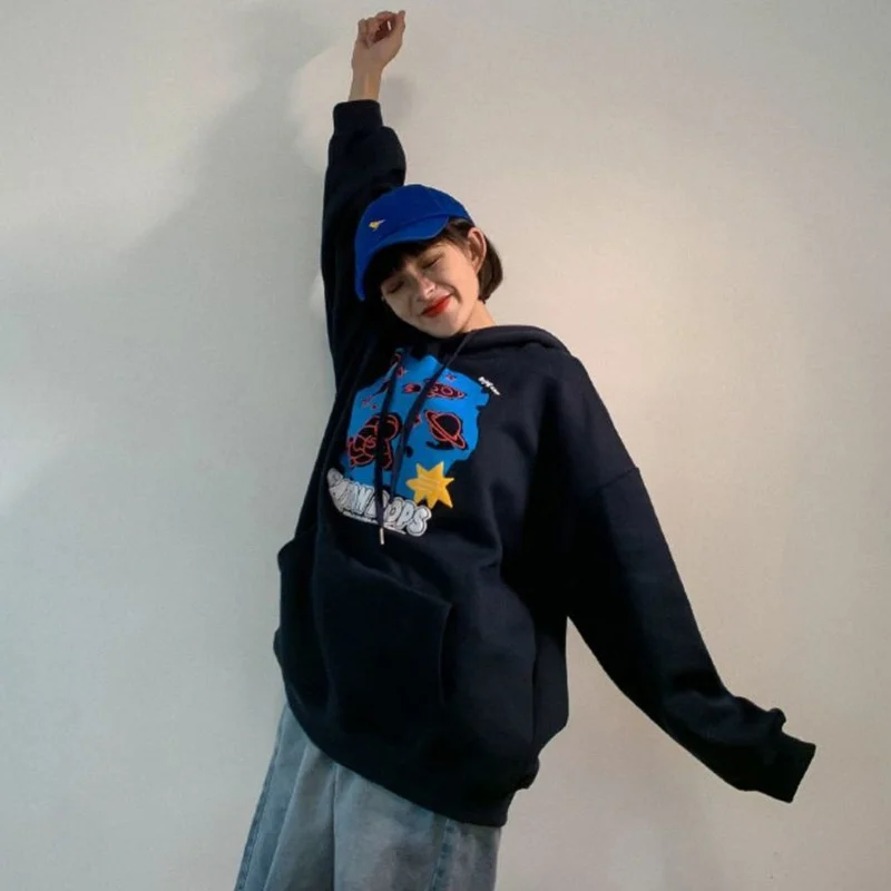 Женские толстовки с мультяшным принтом Karajuku свободные топы капюшоном и длинным