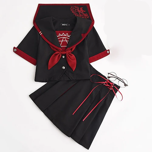 Черный jk костюм моряка COS школьная одежда женская школьная форма Мягкая Панк Лолита Волшебная передняя часть Хэллоуин модные костюмы - Цвет: short sleeve sets