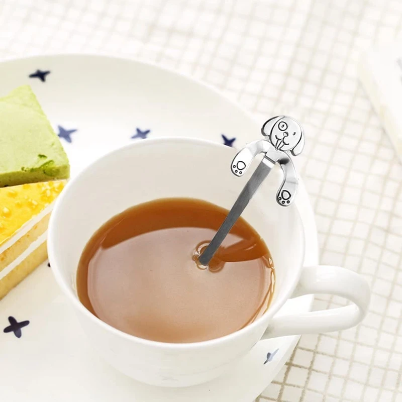 

HOT-4Pcs Coffee Spoon Stainless Steel Dog Dessert Spoon Drink Spoons Mixing Spoon Milkshake Spoon Tableware Kitchen Supplies