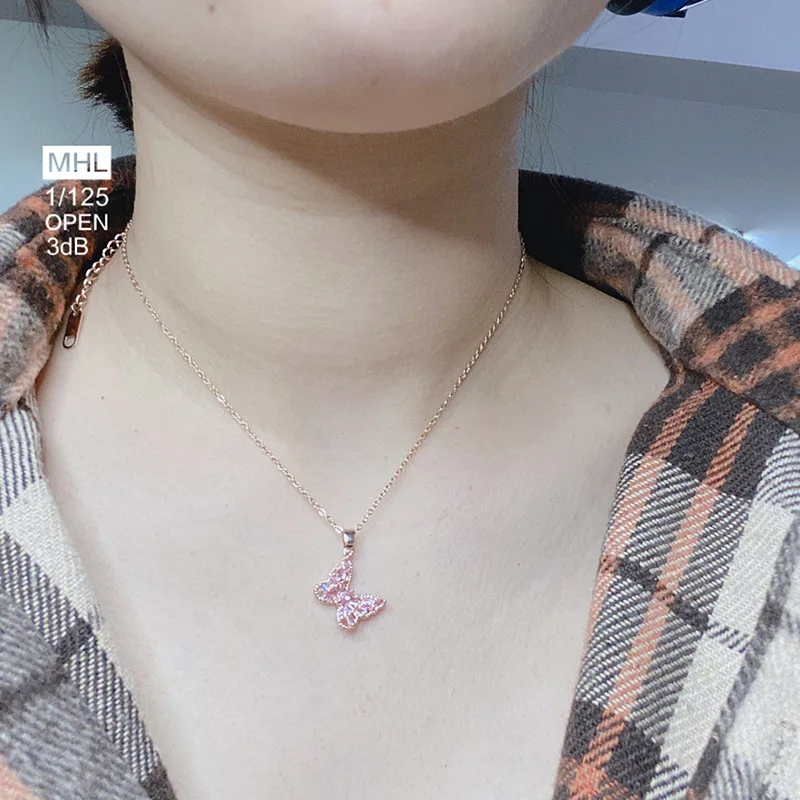 Inlay Titanium Steel Butterfly Necklace Female 18K Clavicle Chain Tide Net Red Pendant Ins Fashion Simple Temperament Ornament | Украшения