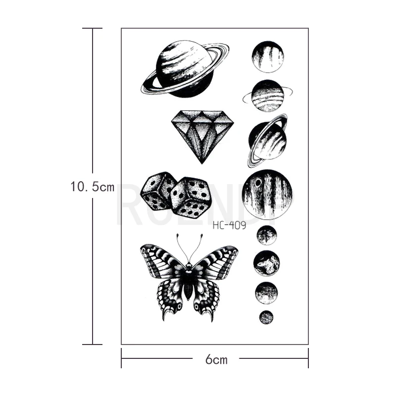 Водостойкая Временная тату наклейка планеты луна бабочки бриллиантовые кости