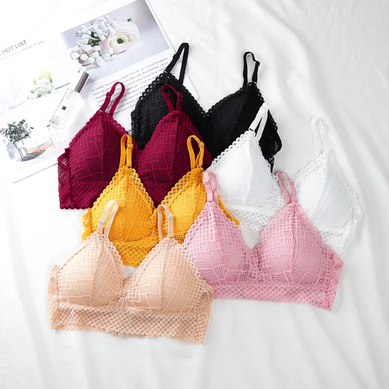 

new Sexy ultra thin Hollow out Underwear Women's Sweet Simple Inner Base push up Bra lady's Rimless Underwear lace lingerie top