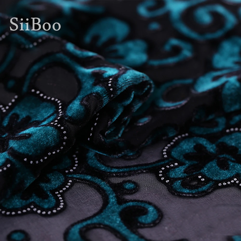 Элегантная Шелковая ткань синего красного цветов из флока и вискозы для платья