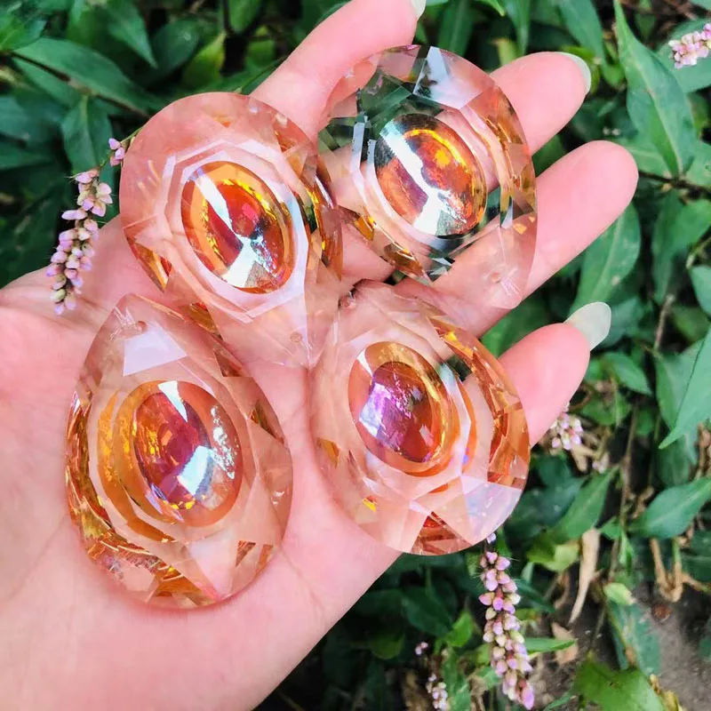 

15Pcs 50mm Amber Cyrstal Prism Loquat Chandelier Suncatcher Hanging Reflections Lamp Part Ornament Pendant Home Wedding Decor
