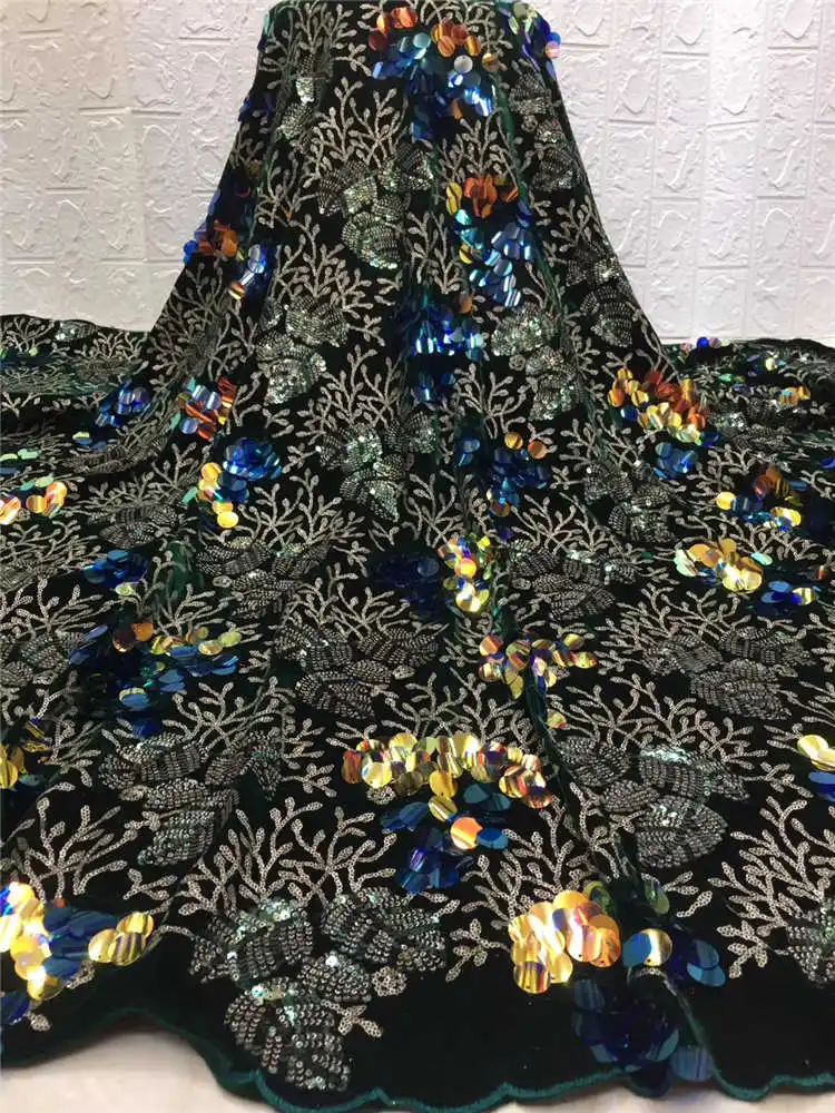 as picture Фабричное предложение самые популярные нигерийские бархатные кружева с блестками вышитые кружевные ткани для рождественских вечерних длинных платьев - Цвет: as picture