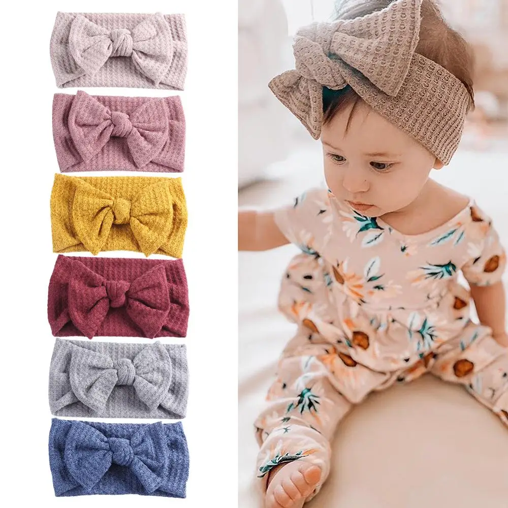 

200Pcs New Waffle Solid Headband Elastic Crochet Knit Topknot Hair Bands for Baby Girls Soft 3M-5T Headwear Hair Accessories