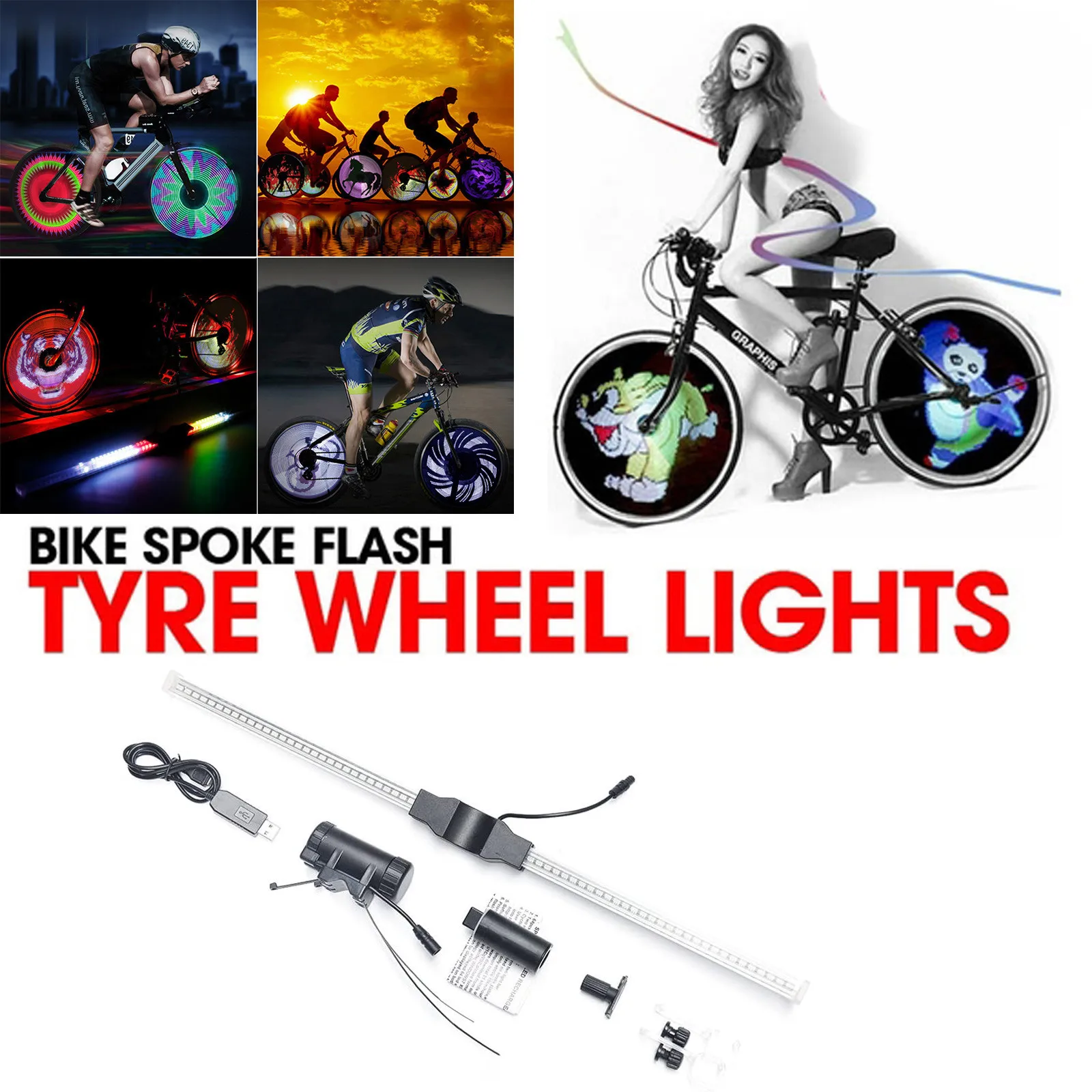 

Led Programmable Diy Cool Pictures Bicycle Bike Spoke Flash Tyre Wheel Lights Flash Spoke Light Lamp Outdoor Cycling Lights #G3