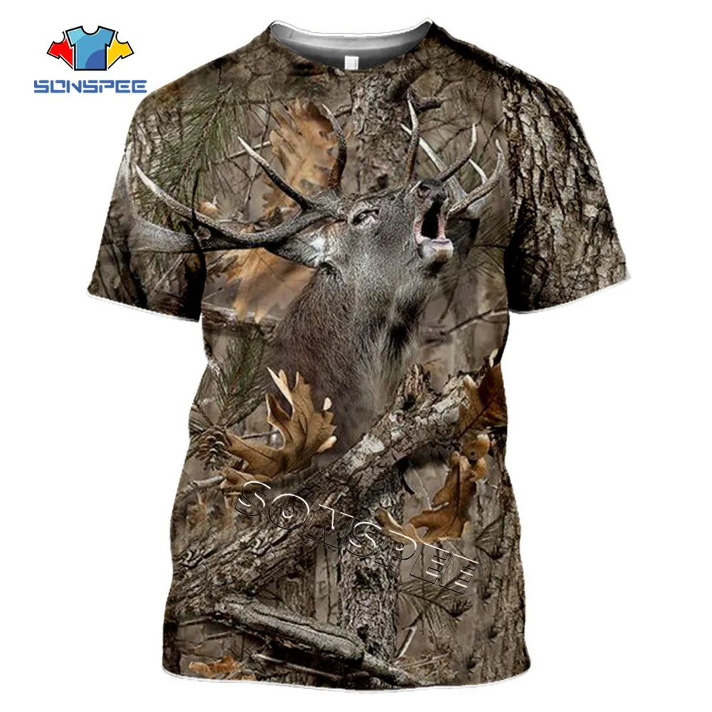 SONSPEE Military Casual Men's Tops Camo Hunting Animal Deer Head 3D T-shirt Fashion Streetwear Women Pullover Short Sleeve Tee