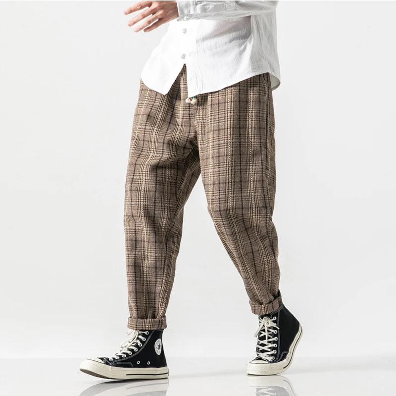 

Men Winter Loose Thick Woolen Harem Pants Streetwear Hip Hop Plaid Casual Pant Trousers Male Joggers Sweatpants