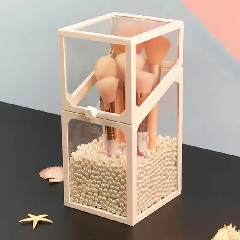 

European cosmetics container transparent glass storage box dust proof desktop dressing table beauty brush storage box cover