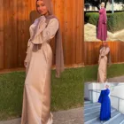 JAYCOSIN женское платье, арабское, мусульманское, мягкое, атласное, с буфами, однотонное, с запахом спереди, с самостоятельной завязкой, женское платье-хиджаб