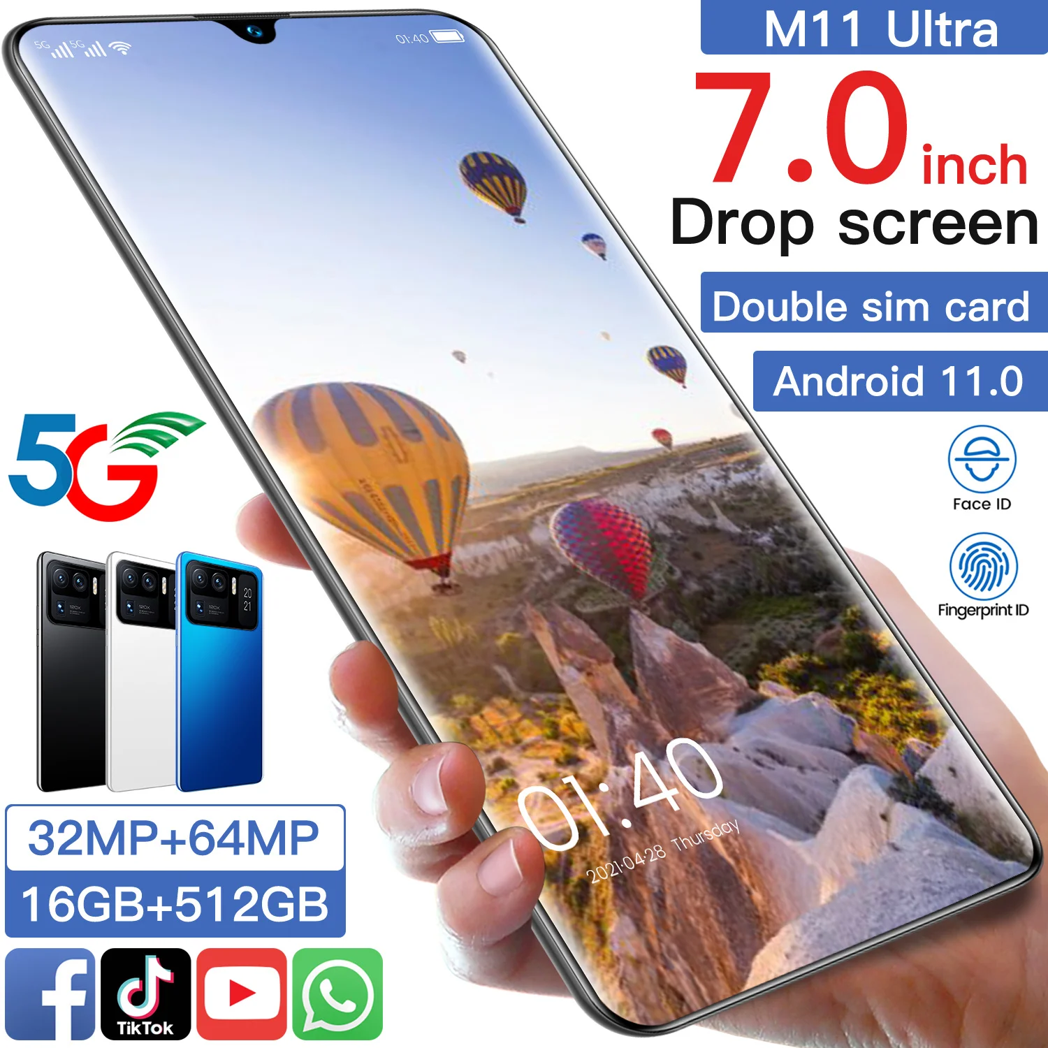 

Global Version M11 Ultra 7.0 Inch 16GB+512GB 5G Network Fingerprint ID 7200mAh Smart Phone 32+64MP Dual SIM+TF Cellphones