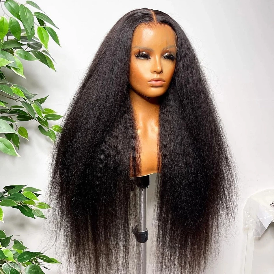 

Средняя часть 180% Плотность Yaki 26 дюймов длинные черные курчавые прямые синтетические кружевные передние парики для женщин Babyhair Preplucked Cosplay