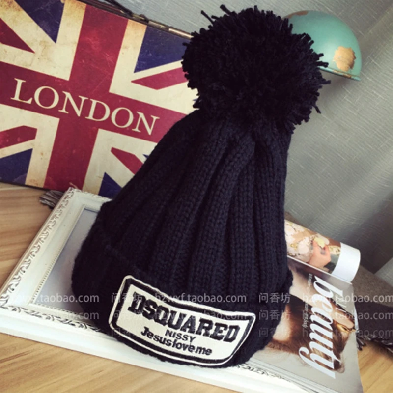 Распродажа; Лидер продаж; модные теплые корейские шапки Skullies; сезон осень-зима; женские толстые вязаные шапки в стиле пэчворк с буквами