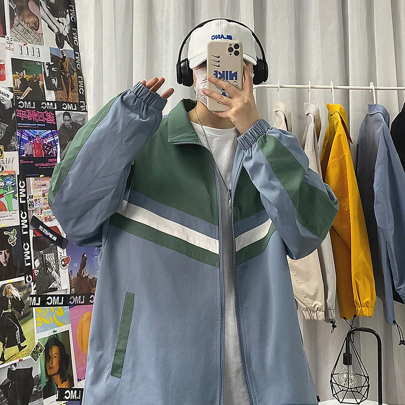 

College Style Color Contrast Men'S Spring And Autumn Student New Korean Loose Jacket Boys' Fashion Casual Suit With Lapel