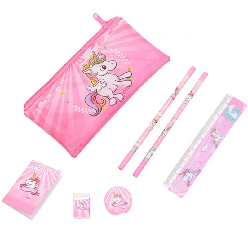 

A 1 set Cartoon Unicorn Pencil Case For Girls Cute Stationery Set Pen Bag With Ruler Eraser Kids Gift Office School Supplies