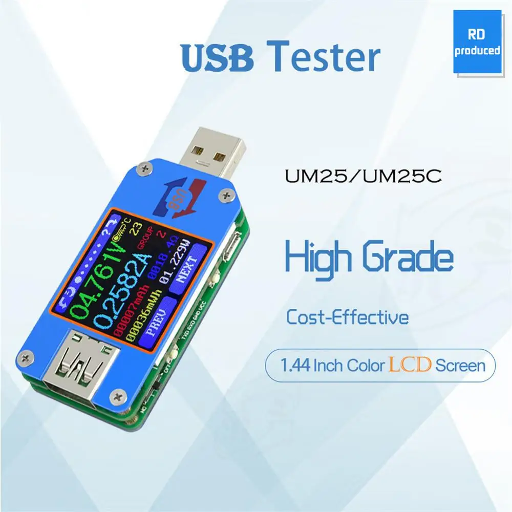 USB-тестер UM25C Type-C мультиметр вольтметр амперметр многоцелевой внешний