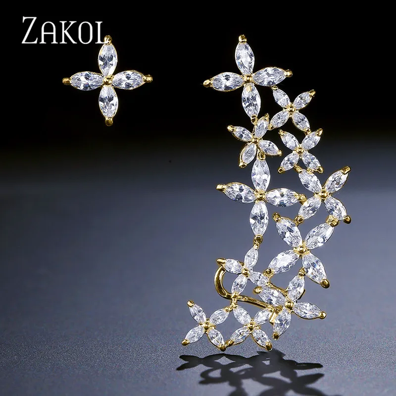 Бренд ZAKOL, роскошные серьги-гвоздики в виде цветка из Кубического циркония для женщин, трендовые ювелирные изделия в виде листьев из белого золота,, FSEP530
