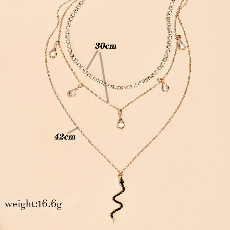 

Bohemia Black Crystal Snake Necklace for Women Girl Gold Color Multilayer Pendant Necklaces Collares Party Jewelry