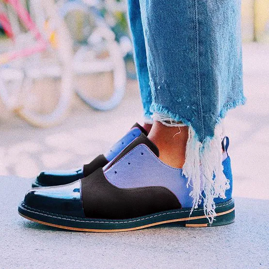 

2020 Oxford Shoes Woman Carving Pointed Toe Slip on Creepers bling Leather Shoes Women Color match Office Party Shoes
