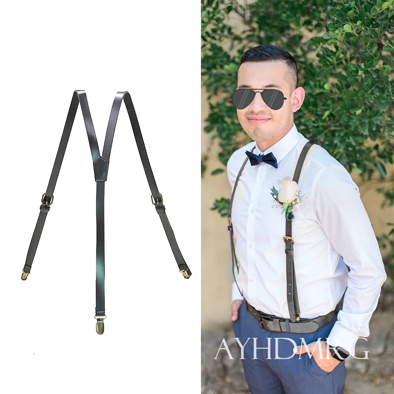 Британский стиль 3 зажима мужские подтяжки винтажные регулируемые Воловья кожа