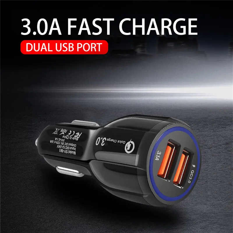 Быстрое Автомобильное зарядное устройство QC3.0 двойной USB адаптер 39 Вт