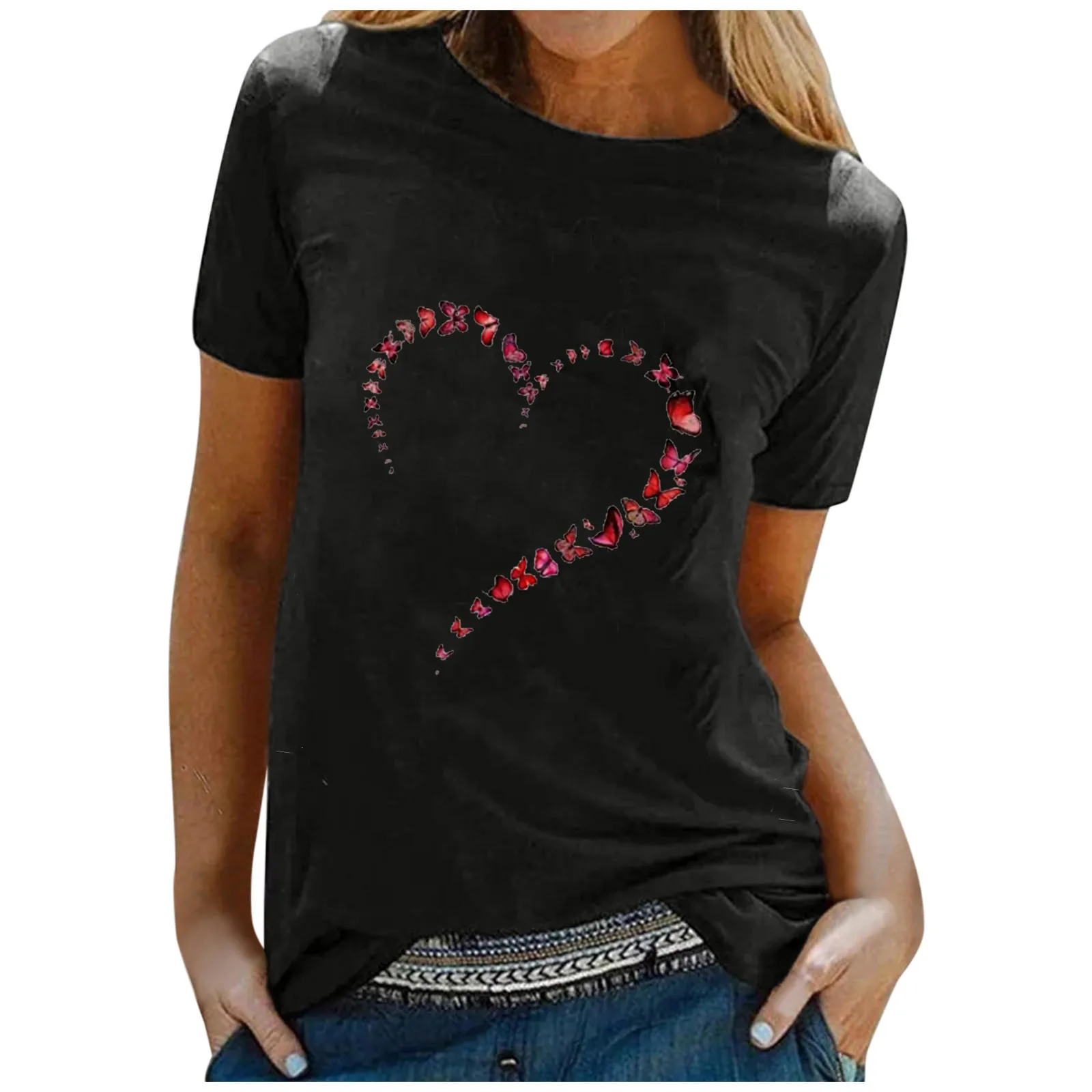 

Colorful Butterfly Printing T-shirts Women's Fashion trend Casual O-Neck Loose Short Sleeve femme t-shirts Ladies Pullover Tops