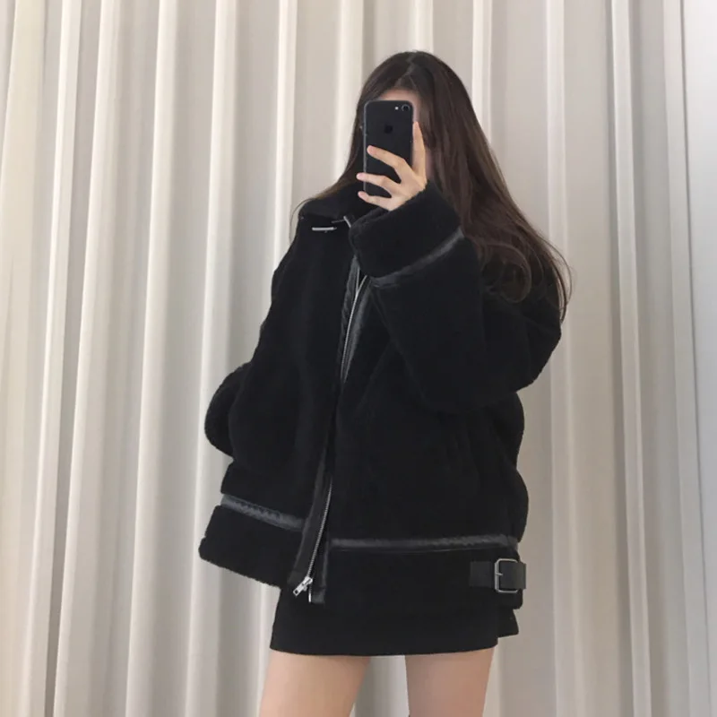 Women's Fur 2023 Autumn Winter New Imitation Lamb One Coat Long Section Korean Version Particle Plush Warm Slim Slimming Wild