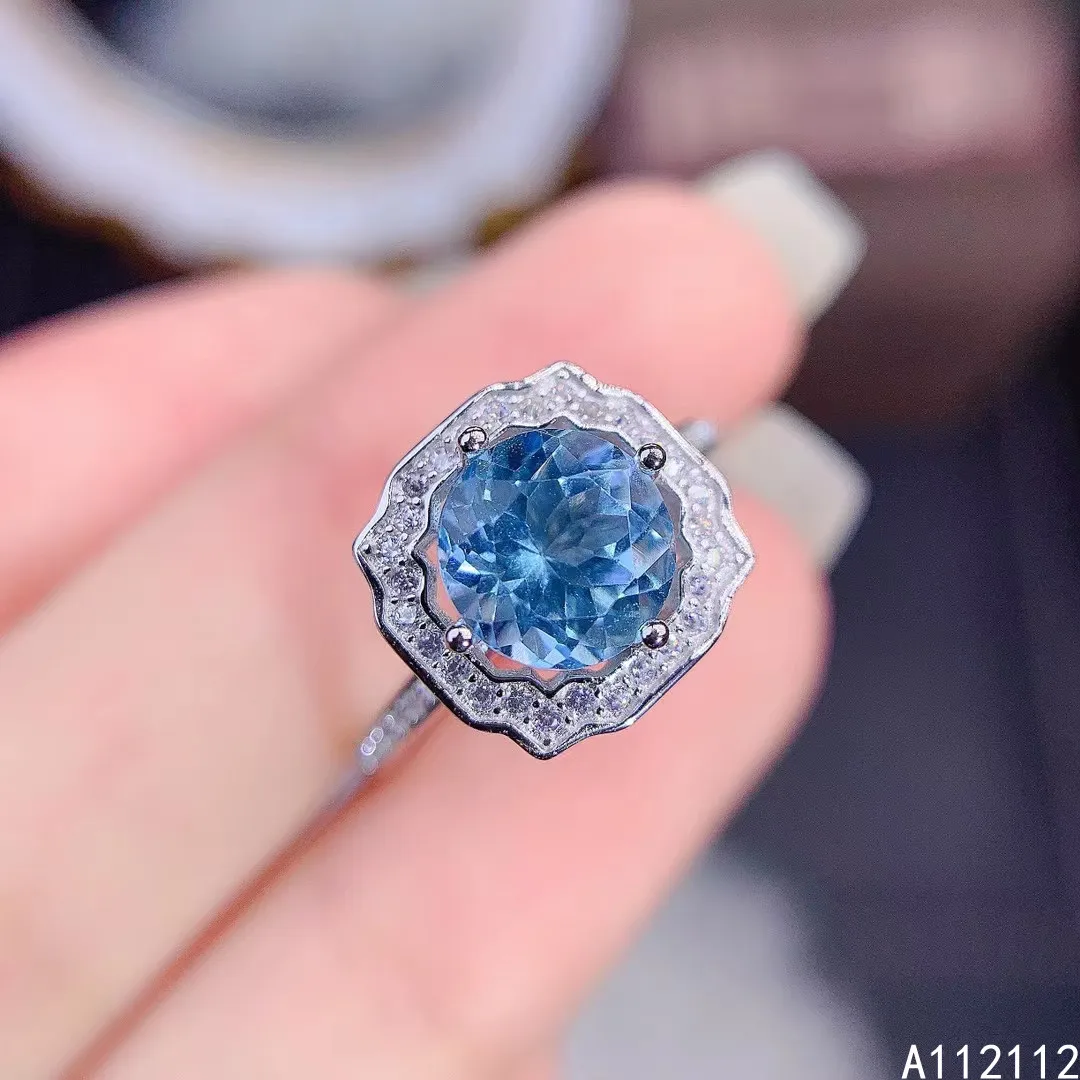 

Fine Jewelry 925 Sterling Silver Inlaid With Natural Gemstone Popular Fashion Round Sky Blue Topaz Women's OL Style Ring Support