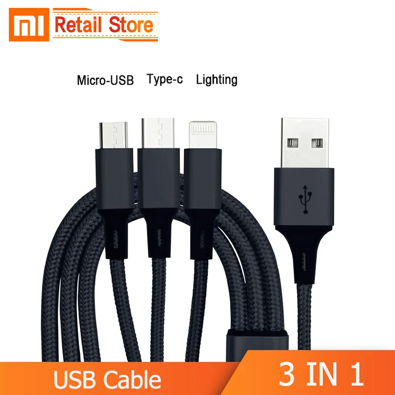 Оригинальный USB кабель для Xiaomi 3 в 1 type C Micro Lightning зарядное устройство IPhone Android IOS Iphone