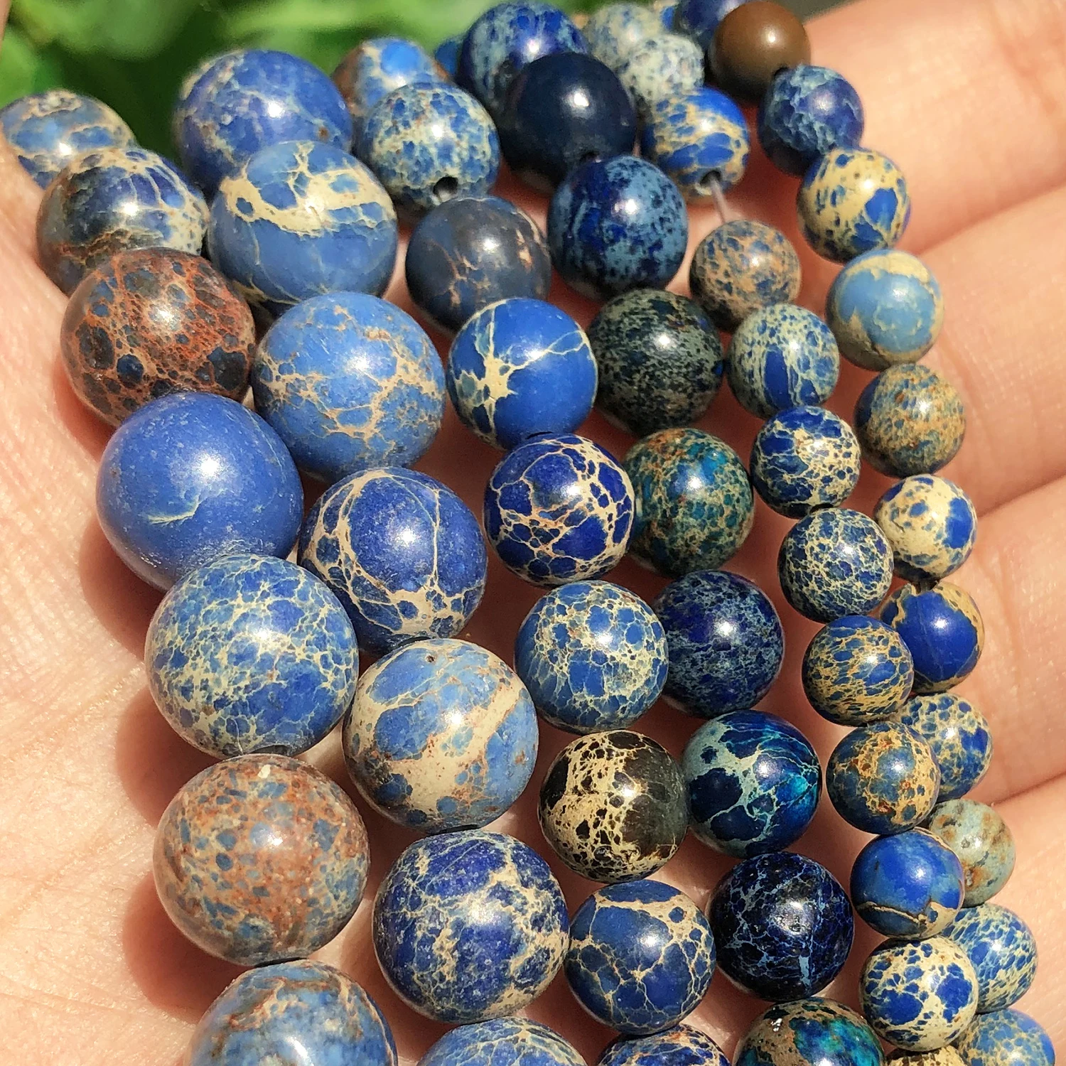 

Natural Stone Blue Sea Sediment Jaspers Beads for Jewelry Making 4 6 8 10 12mm Round Loose Beads DIY Bracelet Accessories 15''