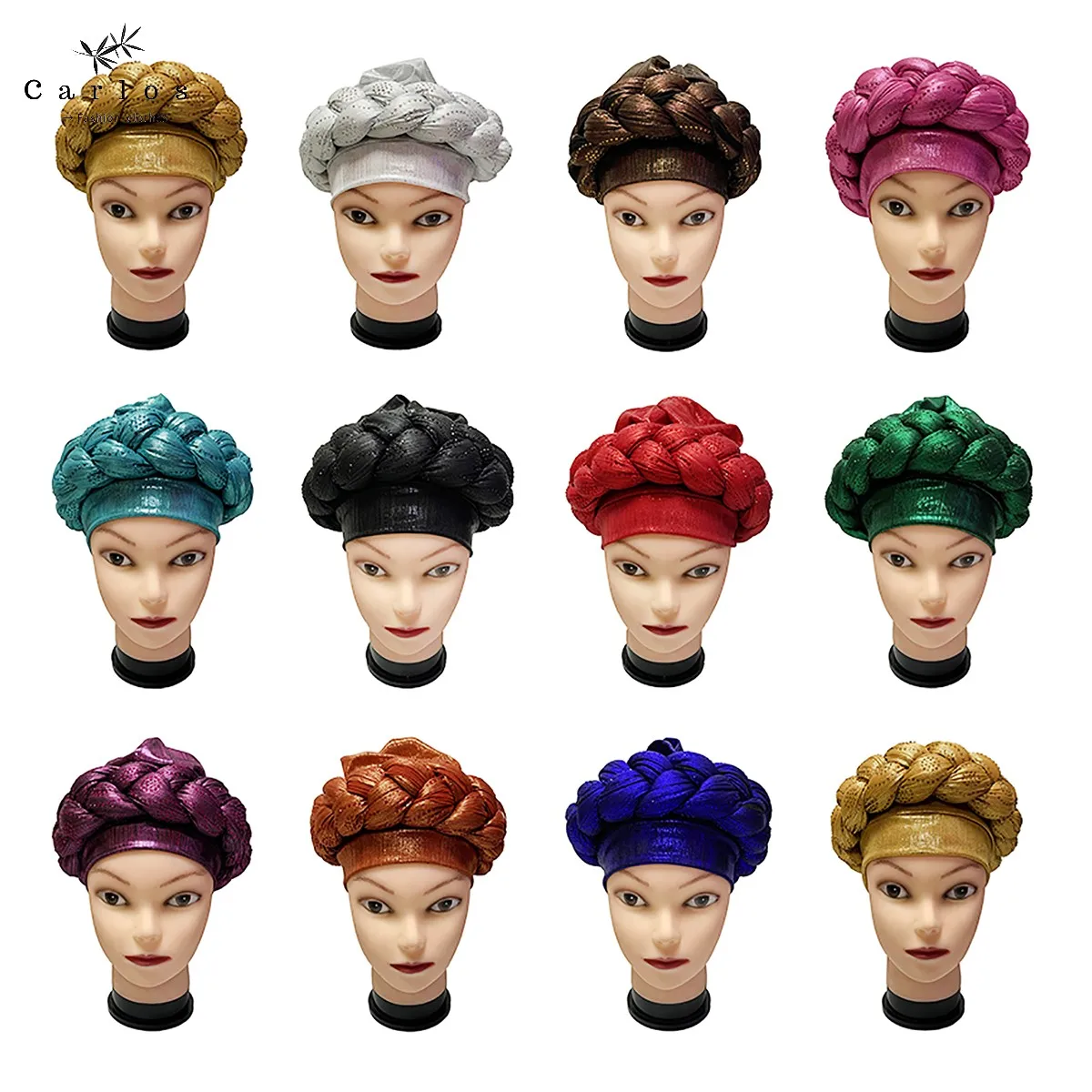 Wholesale 12pcs  Turban Hijab Caps Aso Oke Gele African  Cap Headtie  Muslim Scarf Head Wrap Ladies Hat Nigerian Turban Gele Cap