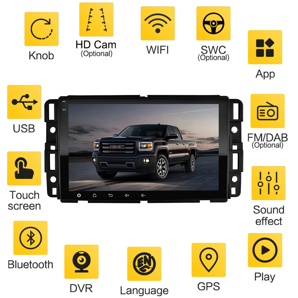 Андроид 2-дин автомобильный плеер с GPS и радио для GMC 2007-2012 Sierra Yukon Denali Acadia Savana Chevrolet Express Traverse Equinox без DVD.