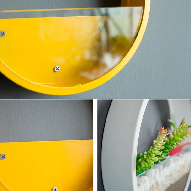 Креативная круглая железная художественная стеклянная настенная ваза для дома