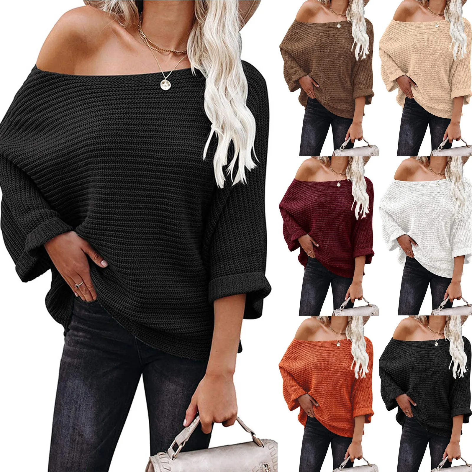 

Female Loose Streetwear Autumn Winter Tops Women's Fashion Leisure Solid Color Knitted Loose Long Sleeve Pullover Top свитшот